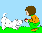 Disegno Bambina che gioca con il cagnolino  pitturato su Alina
