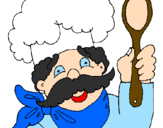 Disegno Chef con i baffi  pitturato su CUOCO CP