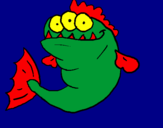 Disegno Piranha con tre occhi  pitturato su daniel