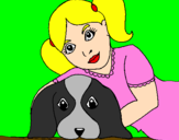 Disegno Bambina che abbraccia il suo cagnolino  pitturato su meca