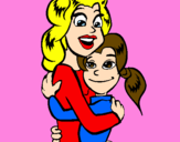 Disegno Madre e figlia abbracciate pitturato su rebecca