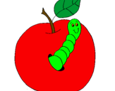 Disegno Mela con il vermiciattolo  pitturato su manzana roja