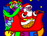 Disegno Babbo Natale alla guida della sua slitta pitturato su claudia