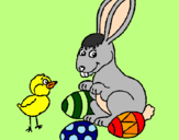 Disegno Pulcino, coniglietto e uova  pitturato su nicole