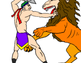 Disegno Gladiatore contro un leone pitturato su Marisa