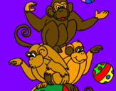 Disegno Scimmie giocoliere pitturato su pat