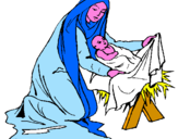 Disegno Nascita di Gesù Bambino pitturato su tommaso
