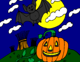 Disegno Halloween paesaggio pitturato su hallochi