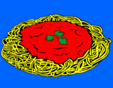 Disegno Spaghetti al formaggio  pitturato su anna