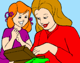 Disegno Madre e figlia  pitturato su vanesa