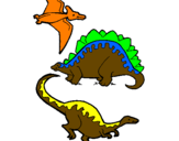 Disegno Tre specie di dinosauri  pitturato su Simone  c.