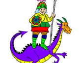 Disegno San Giorgio con il drago  pitturato su marco