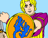 Disegno Cavaliere dallo scudo con leoni  pitturato su francesco