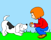 Disegno Bambina che gioca con il cagnolino  pitturato su Giada LPN
