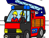 Disegno Camion dei Pompieri  pitturato su marco f.