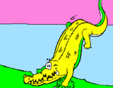 Disegno Alligatore che entra nell'acqua  pitturato su siria