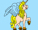 Disegno Unicorno con le ali  pitturato su serena