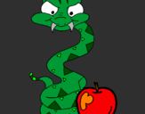 Disegno Serpente con la mela  pitturato su Nicola