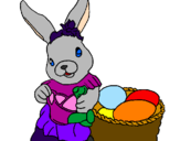 Disegno Coniglietta di Pasqua con l'annaffiatoio  pitturato su Matteo