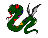 Disegno Serpente con le ali  pitturato su serpentino