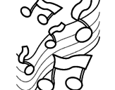 Disegno Note nella scala musicale  pitturato su chiavi musicali