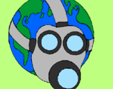 Disegno Terra con maschera anti-gas  pitturato su mitika sarina