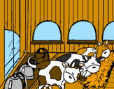 Disegno Mucche nella stalla  pitturato su vv