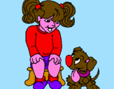Disegno Bambina con il suo cagnolino  pitturato su laura