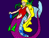 Disegno Sirena con una lunga chioma pitturato su claudia