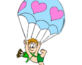 Disegno Cupido in paracadute  pitturato su tamy