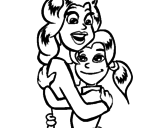Disegno Madre e figlia abbracciate pitturato su òIJNUO