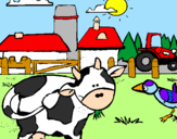 Disegno Mucca nella fattoria  pitturato su paciu