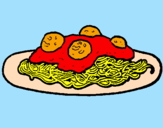 Disegno Spaghetti al ragù  pitturato su asia
