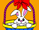 Disegno Coniglietto nella cesta  pitturato su sofia