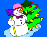 Disegno Pupazzo di neve e albero di Natale pitturato su alessandra