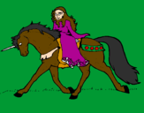 Disegno Principessa a cavallo di unicorno  pitturato su elisa
