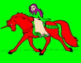 Disegno Principessa a cavallo di unicorno  pitturato su arianna