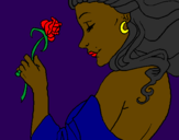 Disegno Principessa con una rosa pitturato su Sirena blu
