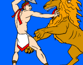 Disegno Gladiatore contro un leone pitturato su vv