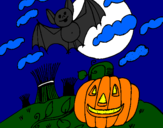 Disegno Halloween paesaggio pitturato su sofia  silvestri