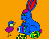 Disegno Pulcino, coniglietto e uova  pitturato su stefano
