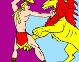 Disegno Gladiatore contro un leone pitturato su 007