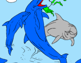 Disegno Delfini che giocano  pitturato su sveva