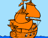 Disegno Barca  pitturato su kaki