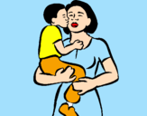 Disegno Bacio materno  pitturato su Tesya