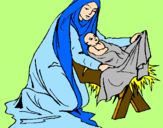 Disegno Nascita di Gesù Bambino pitturato su karmen