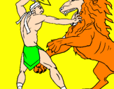 Disegno Gladiatore contro un leone pitturato su MARIANA