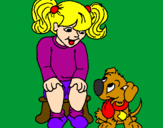 Disegno Bambina con il suo cagnolino  pitturato su silvia
