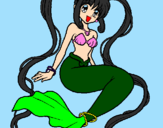 Disegno Sirena con le perle  pitturato su elena