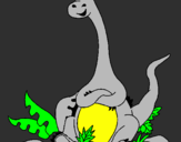 Disegno Diplodocus seduto  pitturato su chicco